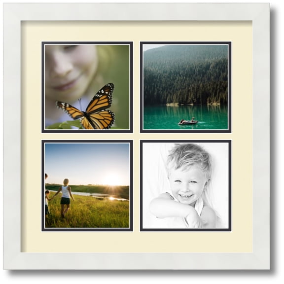 ArtToFrames Collage Photo Picture Frame with 4 - 6x6" Openings, Framed in White with Oyster and Black Mats (CDM-3966-1592)