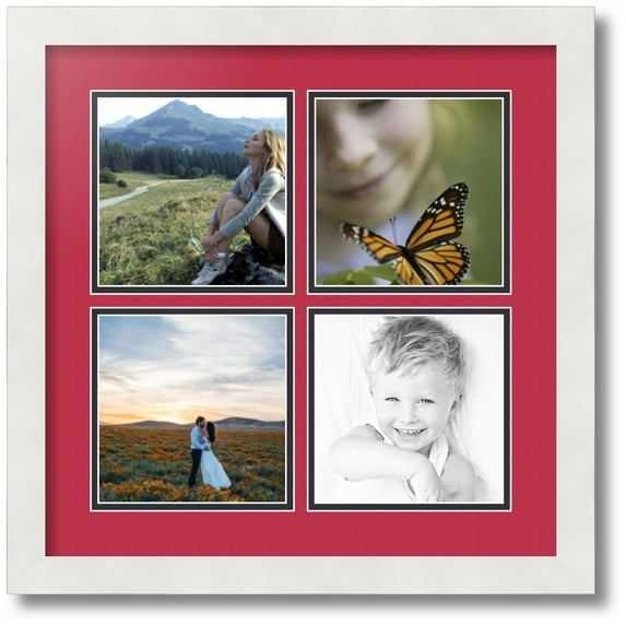 ArtToFrames Collage Photo Picture Frame with 4 - 6x6 Openings, Framed in White with Rouge and Black Mats (CDM-3966-2)