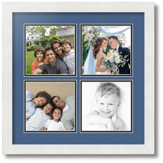 ArtToFrames Collage Photo Picture Frame with 4 - 6x6 Openings, Framed in White with Royal and Black Mats (CDM-3966-2)