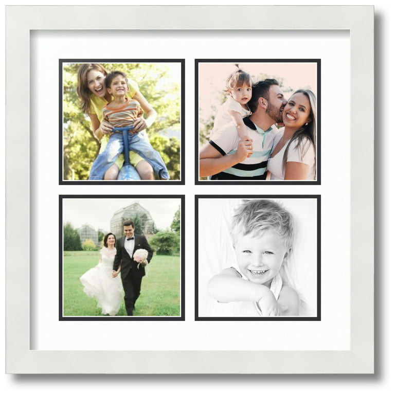 ArtToFrames Collage Photo Picture Frame with 4 - 4x4 Openings, Framed in  White with Candlewick and Black Mats (CDM-3966-2)