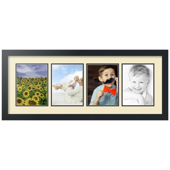 ArtToFrames Collage Photo Picture Frame with 4 - 6x8" Openings, Framed in Black with Cream and Black Mats (CDM-3926-890)