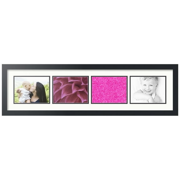 ArtToFrames Collage Photo Picture Frame with 4 - 6x8" Openings, Framed in Black with Fabric White and Black Mats (CDM-3926-886)