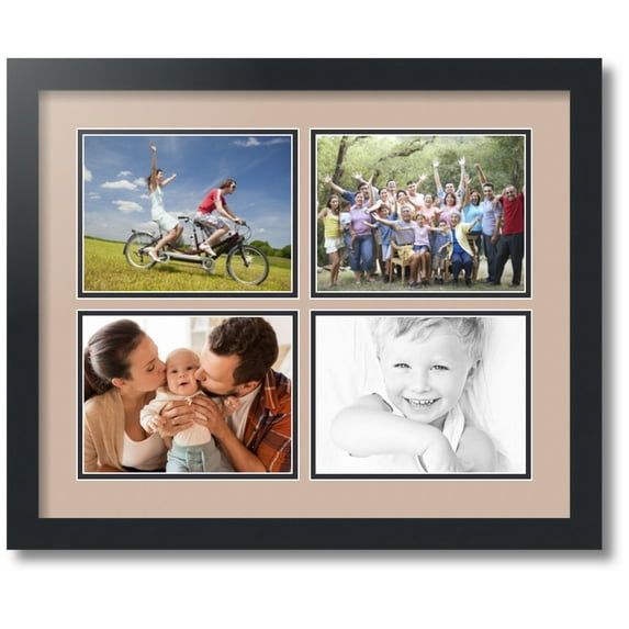 ArtToFrames Collage Photo Picture Frame with 4 - 6x8" Openings, Framed in Black with Grey Beige and Black Mats (CDM-3926-1597)