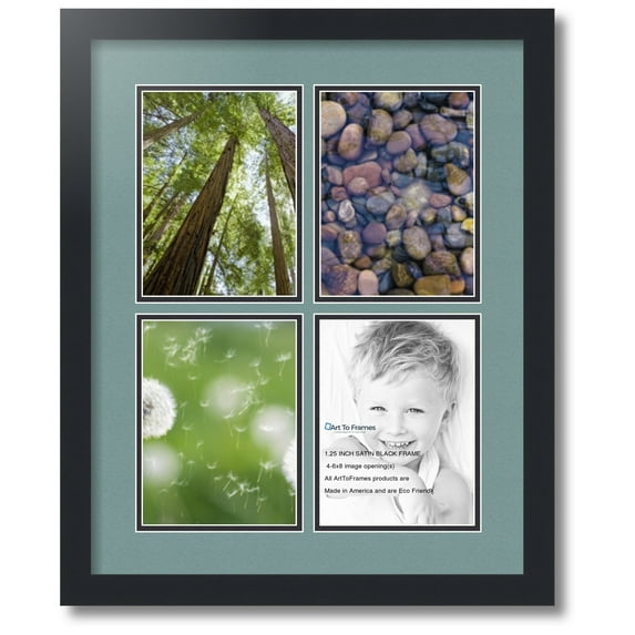 ArtToFrames Collage Photo Picture Frame with 4 - 6x8 Openings, Framed in Black with Nile Green and Black Mats (CDM-3926-1)