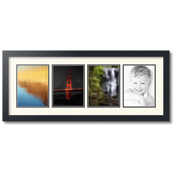 ArtToFrames Collage Photo Picture Frame with 4 - 6x8 Openings, Framed in Black with Off White and Black Mats (CDM-3926-5)