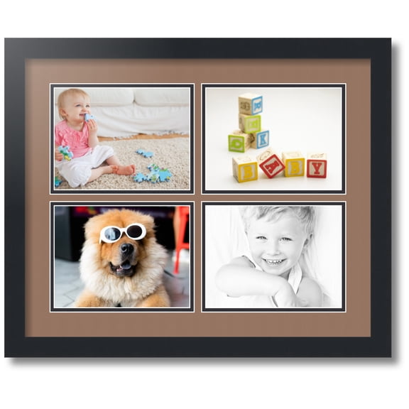 ArtToFrames Collage Photo Picture Frame with 4 - 6x8 Openings, Framed in Black with Sandpiper and Black Mats (CDM-3926-3)