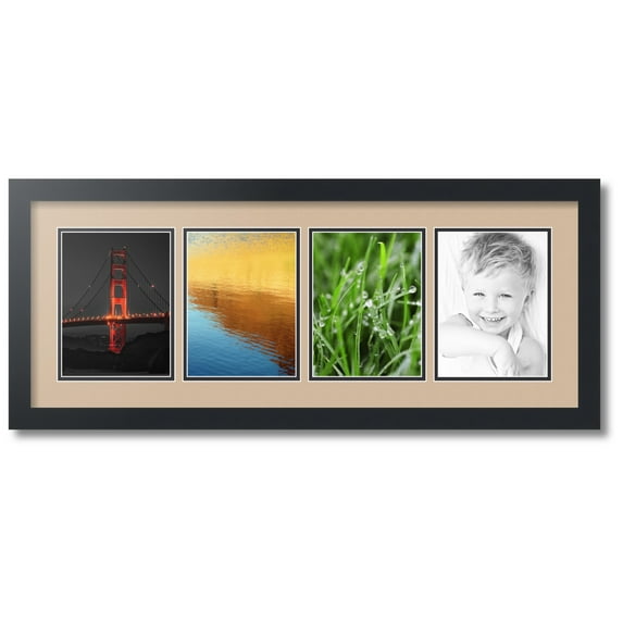 ArtToFrames Collage Photo Picture Frame with 4 - 6x8 Openings, Framed in Black with Scotch Mist and Black Mats (CDM-3926-5)