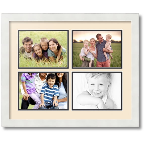 ArtToFrames Collage Photo Picture Frame with 4 - 6x8 Openings, Framed in White with Alabaster and Black Mats (CDM-3966-3)