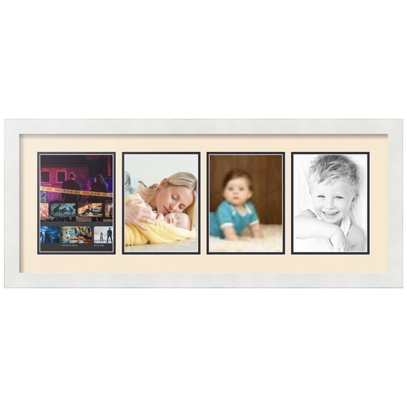 ArtToFrames Collage Photo Picture Frame with 4 - 6x8 Openings, Framed in White with Alabaster and Black Mats (CDM-3966-5)