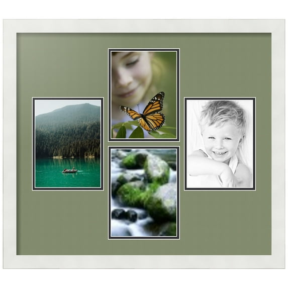 ArtToFrames Collage Photo Picture Frame with 4 - 6x8" Openings, Framed in White with Basil and Black Mats (CDM-3966-1179)