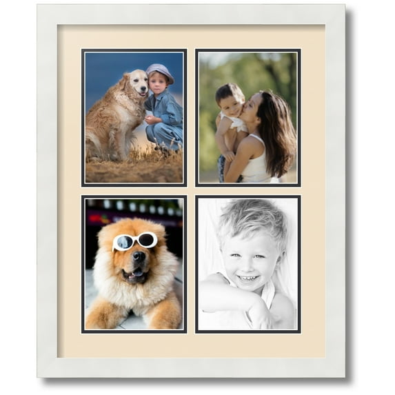 ArtToFrames Collage Photo Picture Frame with 4 - 6x8" Openings, Framed in White with French Creme and Black Mats (CDM-3966-534)