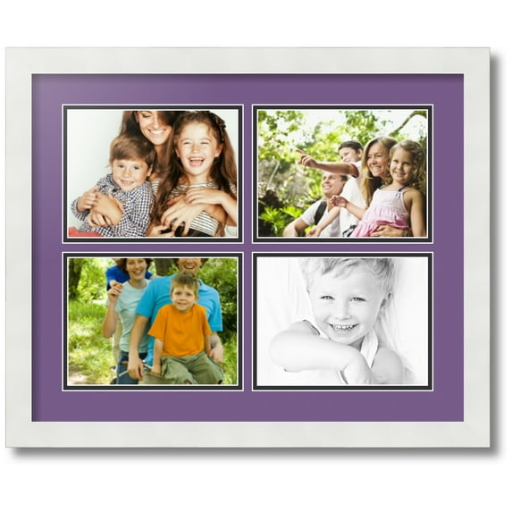 ArtToFrames Collage Photo Picture Frame with 4 - 6x8 Openings, Framed in White with Grape and Black Mats (CDM-3966-3)
