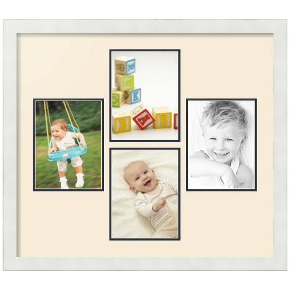 ArtToFrames Collage Photo Picture Frame with 4 - 6x8" Openings, Framed in White with Ivory and Black Mats (CDM-3966-1179)