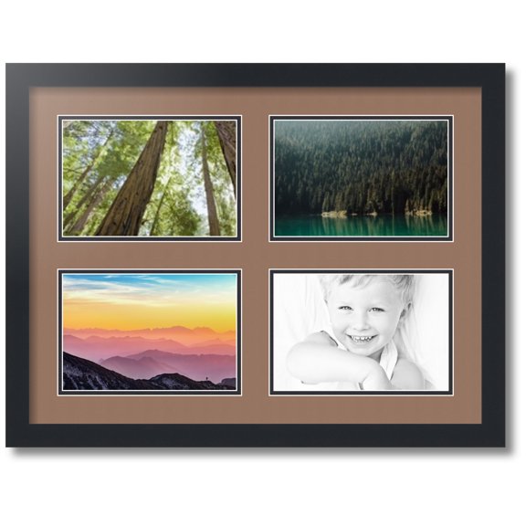 ArtToFrames Collage Photo Picture Frame with 4 - 6x9 Openings, Framed in Black with Sandpiper and Black Mats (CDM-3926-3)
