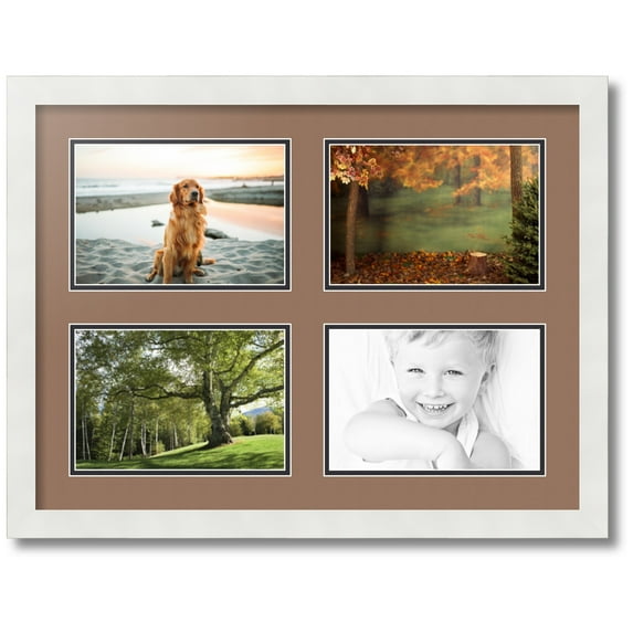 ArtToFrames Collage Photo Picture Frame with 4 - 6x9" Openings, Framed in White with Sandpiper and Black Mats (CDM-3966-3)