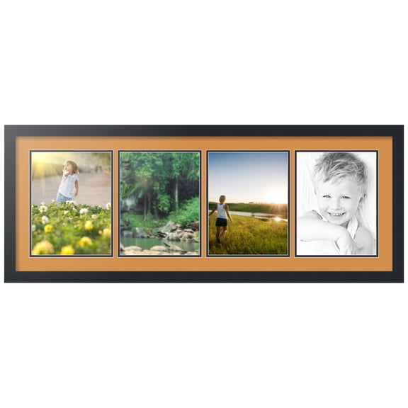 ArtToFrames Collage Photo Picture Frame with 4 - 8.5x11" Openings, Framed in Black with Amber and Black Mats (CDM-3926-891)