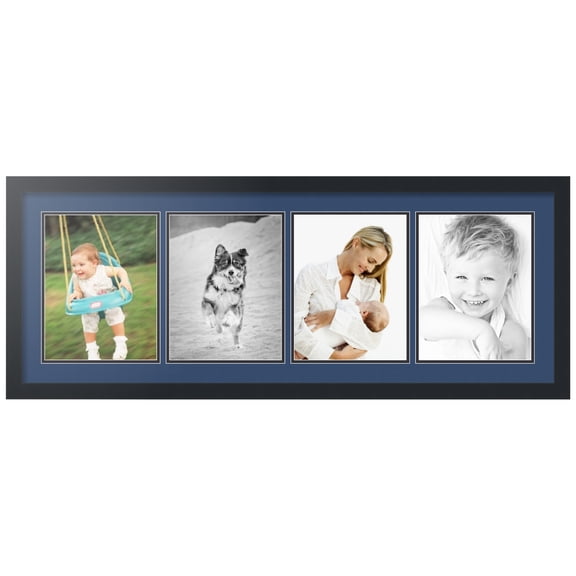 ArtToFrames Collage Photo Picture Frame with 4 - 8.5x11" Openings, Framed in Black with Delft Blue and Black Mats (CDM-3926-891)