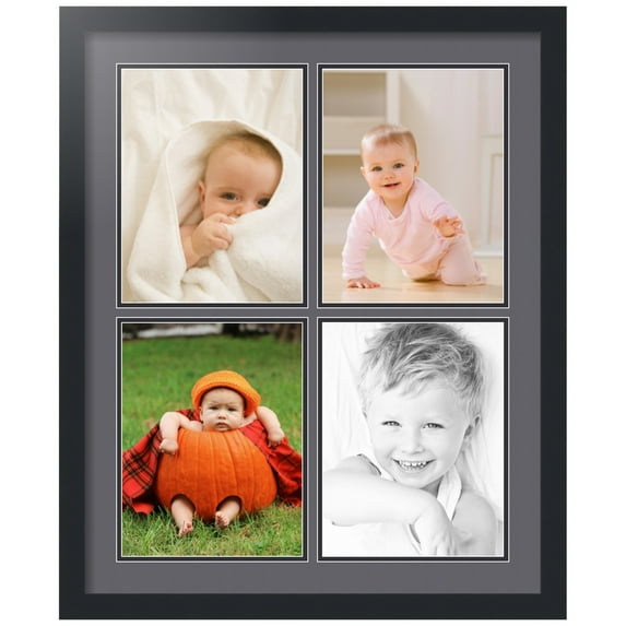 ArtToFrames Collage Photo Picture Frame with 4 - 8.5x11" Openings, Framed in Black with Mountain Grey and Black Mats (CDM-3926-564)