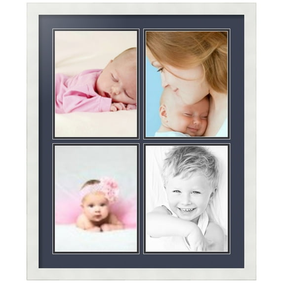 ArtToFrames Collage Photo Picture Frame with 4 - 8.5x11" Openings, Framed in White with Blue Jay and Black Mats (CDM-3966-564)