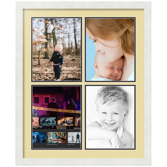 ArtToFrames Collage Photo Picture Frame with 4 - 8.5x11" Openings, Framed in White with Buttercup and Black Mats (CDM-3966-564)