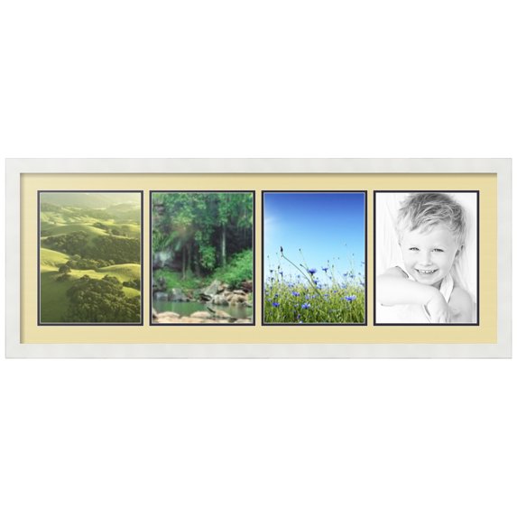 ArtToFrames Collage Photo Picture Frame with 4 - 8.5x11" Openings, Framed in White with Buttercup and Black Mats (CDM-3966-891)
