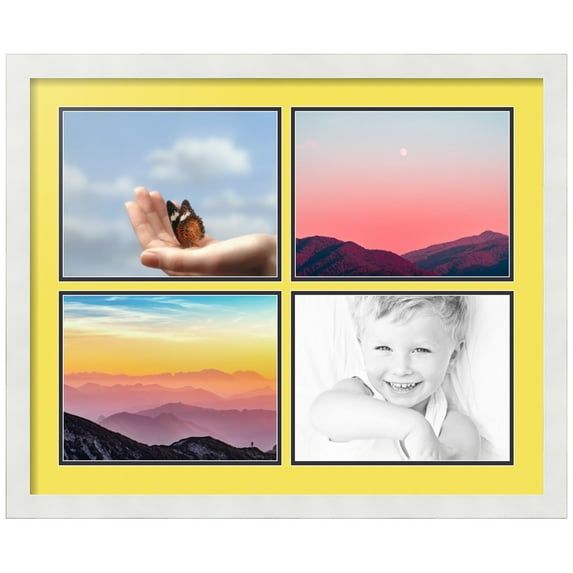 ArtToFrames Collage Photo Picture Frame with 4 - 8.5x11 Openings, Framed in White with Canary and Black Mats (CDM-3966-3)