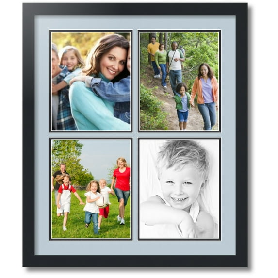 ArtToFrames Collage Photo Picture Frame with 4 - 8x10 Openings, Framed in Black with Baby Blue and Black Mats (CDM-3926-1)