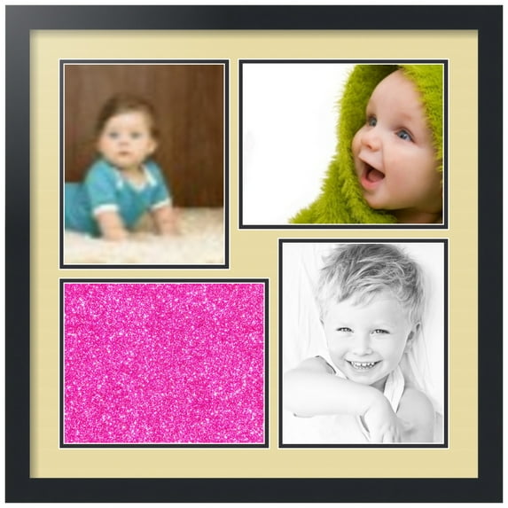 ArtToFrames Collage Photo Picture Frame with 4 - 8x10" Openings, Framed in Black with Buttercup and Black Mats (CDM-3926-5215)
