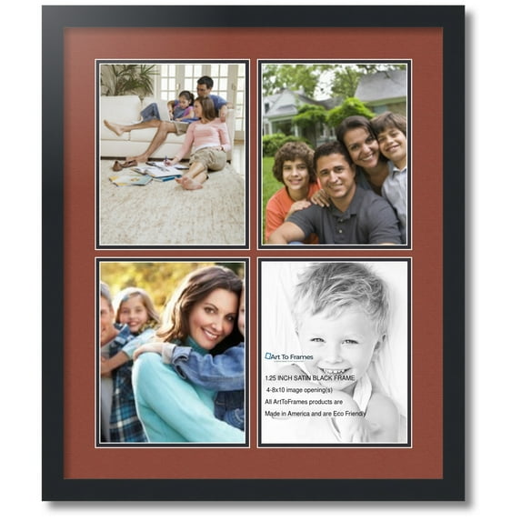 ArtToFrames Collage Photo Picture Frame with 4 - 8x10 Openings, Framed in Black with Cognac and Black Mats (CDM-3926-1)