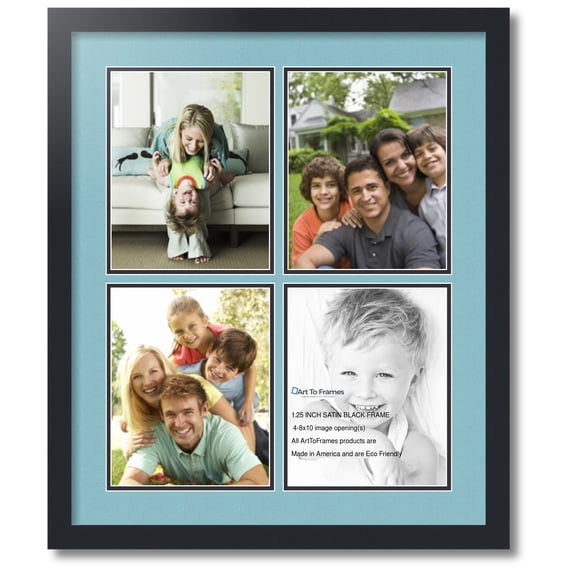 ArtToFrames Collage Photo Picture Frame with 4 - 8x10 Openings, Framed in Black with French Blue and Black Mats (CDM-3926-1)