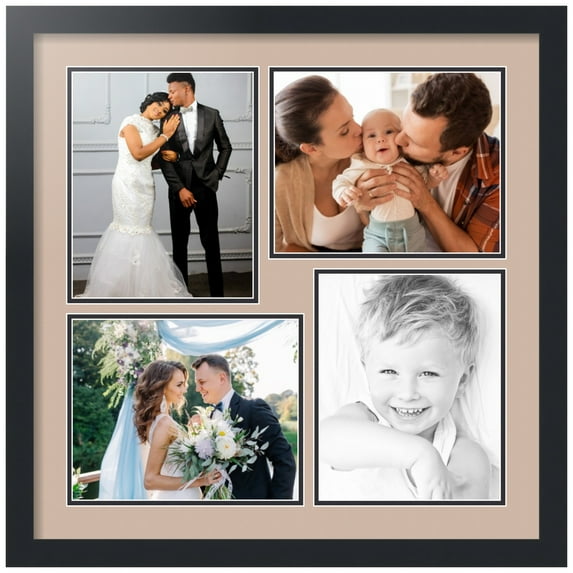 ArtToFrames Collage Photo Picture Frame with 4 - 8x10" Openings, Framed in Black with Grey Beige and Black Mats (CDM-3926-5215)