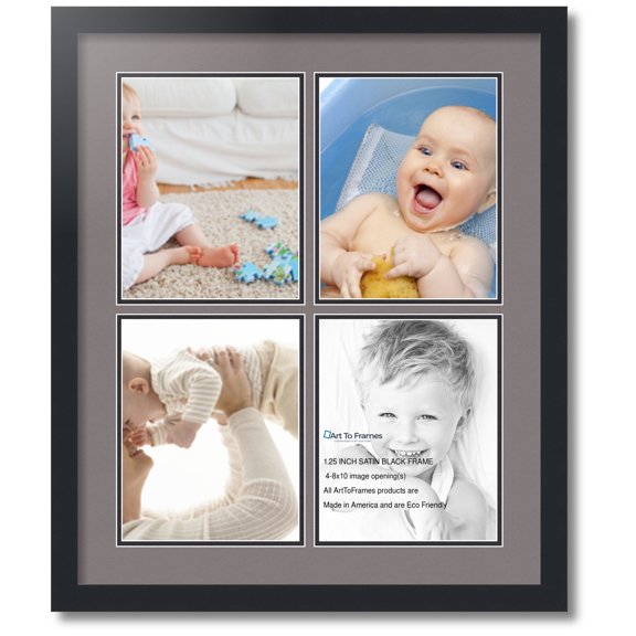 ArtToFrames Collage Photo Picture Frame with 4 - 8x10 Openings, Framed in Black with Pewter and Black Mats (CDM-3926-1)