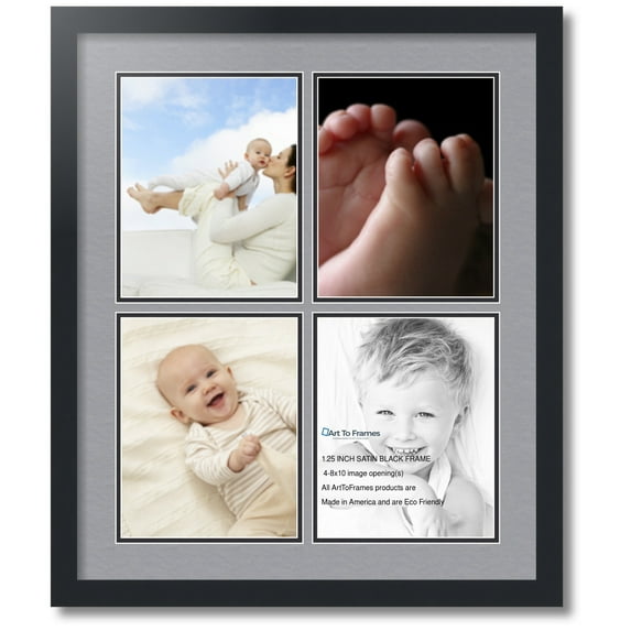 ArtToFrames Collage Photo Picture Frame with 4 - 8x10" Openings, Framed in Black with Silver and Black Mats (CDM-3926-550)