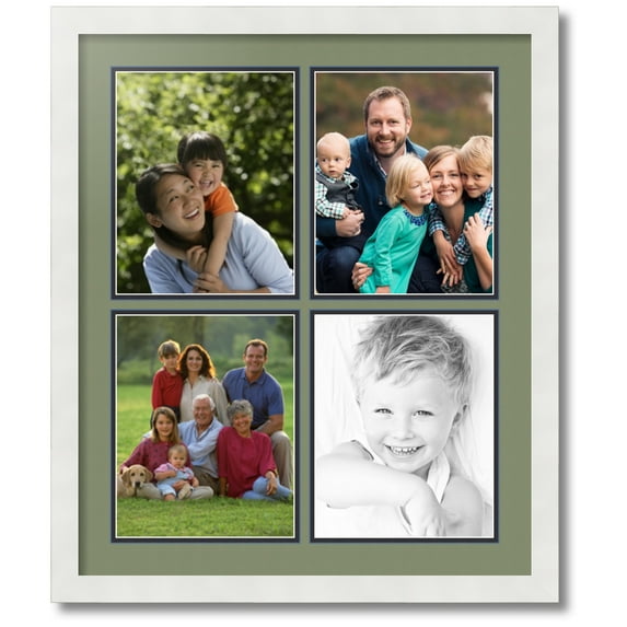 ArtToFrames Collage Photo Picture Frame with 4 - 8x10 Openings, Framed in White with Basil and Black Mats (CDM-3966-1)
