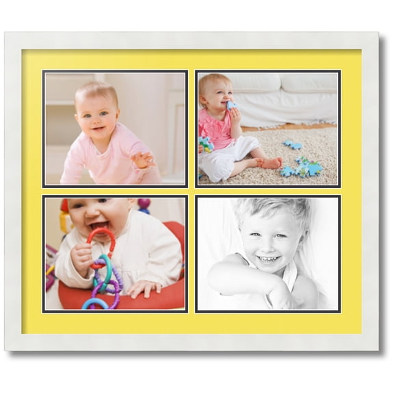 ArtToFrames Collage Photo Picture Frame with 4 - 8x10 Openings, Framed in White with Canary and Black Mats (CDM-3966-3)