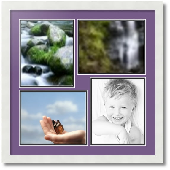 ArtToFrames Collage Photo Picture Frame with 4 - 8x10 Openings, Framed in White with Grape and Black Mats (CDM-3966-16)