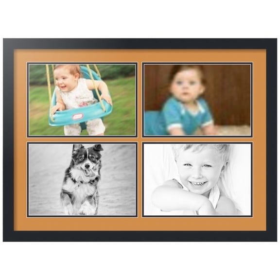 ArtToFrames Collage Photo Picture Frame with 4 - 8x12" Openings, Framed in Black with Amber and Black Mats (CDM-3926-1598)