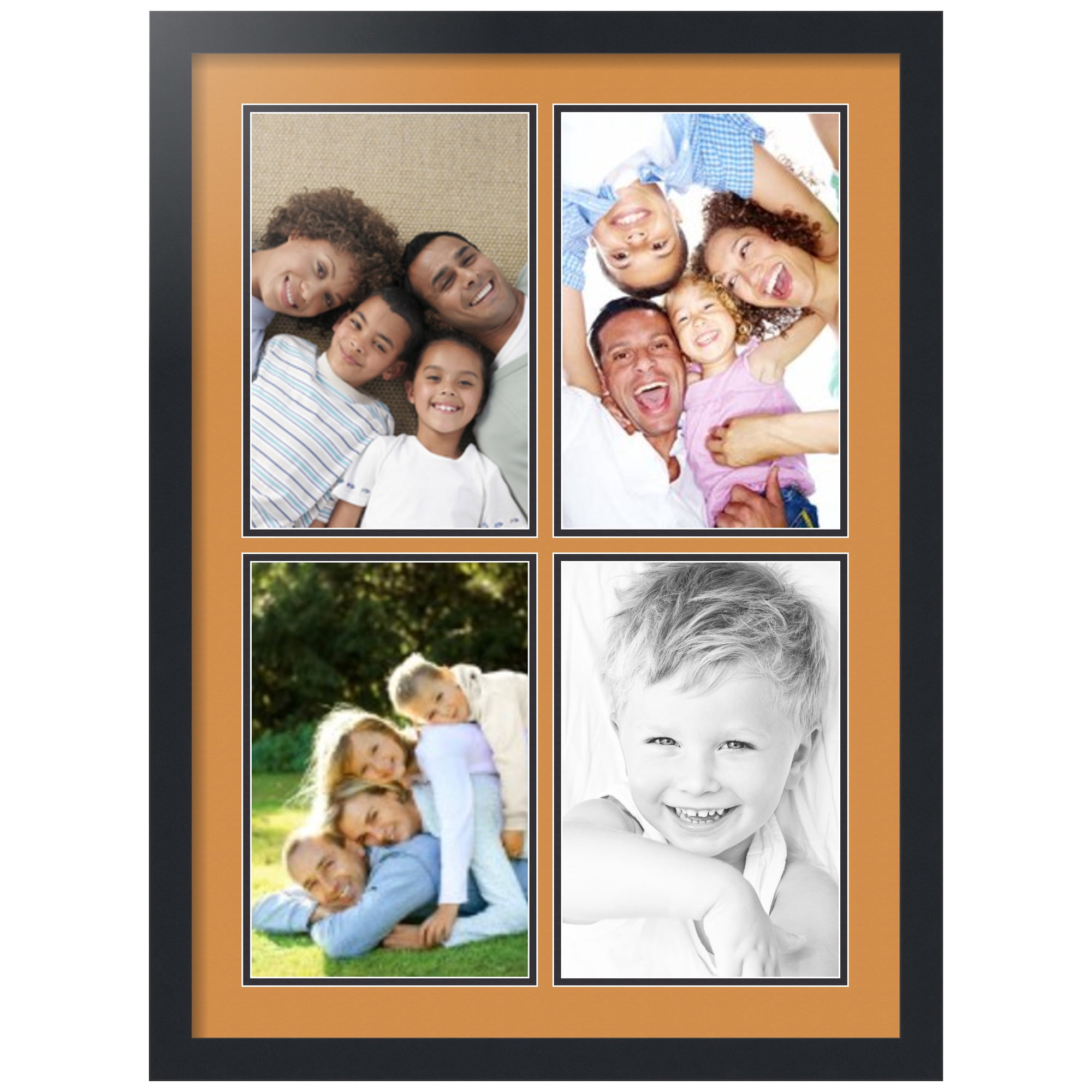ArtToFrames Collage Photo Picture Frame with 4 - 8x12" Openings, Framed in Black with Amber and Black Mats (CDM-3926-574)