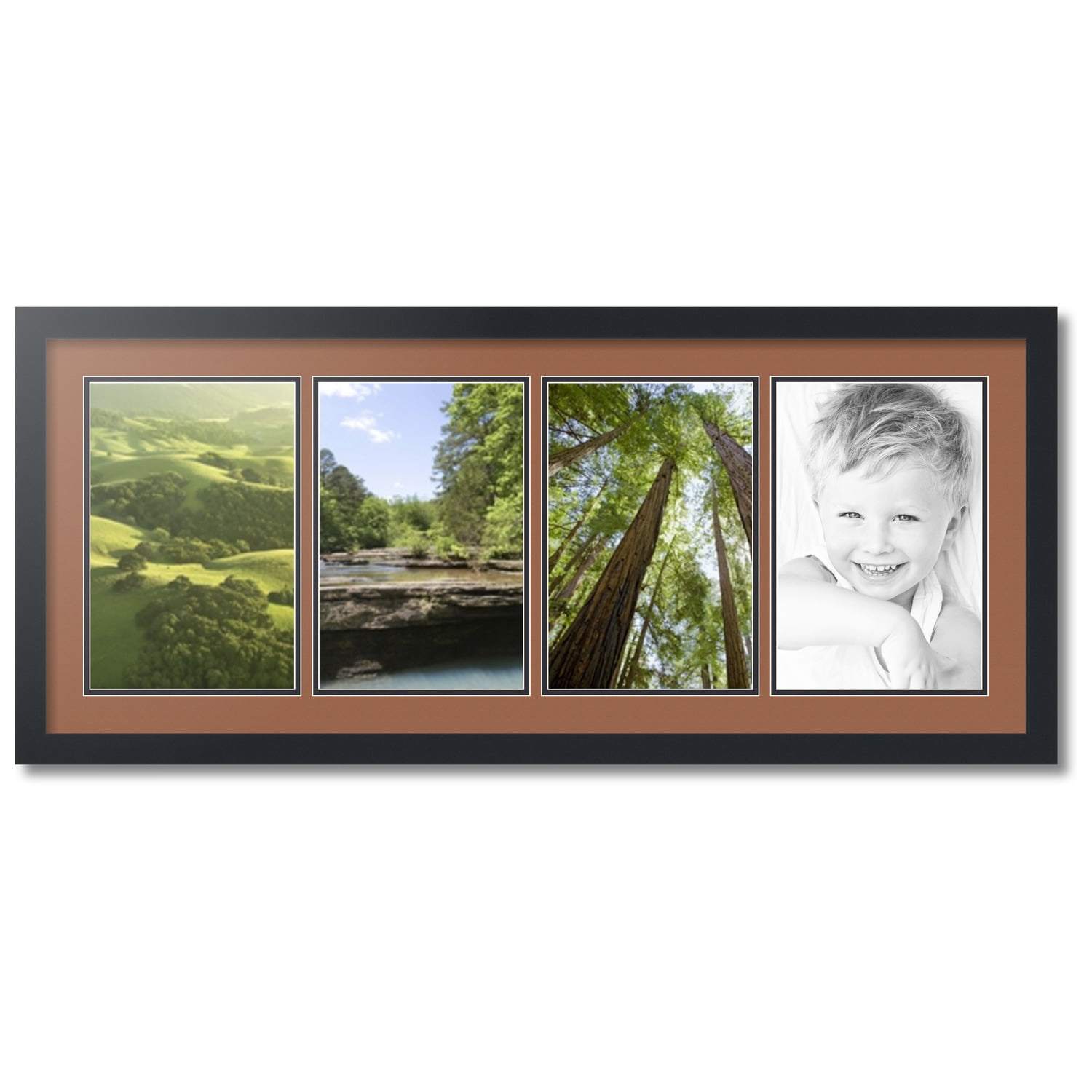 Space Art Deco, Collage Picture Frame with 4-Opening Display Four 4x6  Photos with Mat or 8x20 Without Mat, Wall Display Horizontal or Vertical,  High