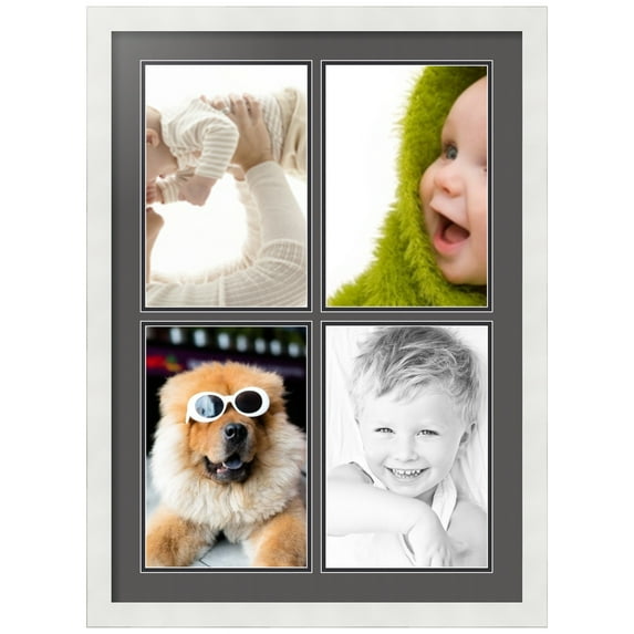 ArtToFrames Collage Photo Picture Frame with 4 - 8x12" Openings, Framed in White with Charcoal and Black Mats (CDM-3966-574)