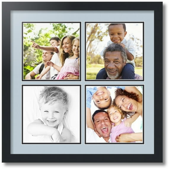 ArtToFrames Collage Photo Picture Frame with 4 - 8x8" Openings, Framed in Black with Baby Blue and Black Mats (CDM-3926-628)