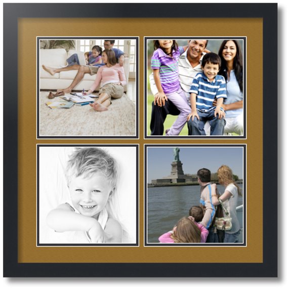 ArtToFrames Collage Photo Picture Frame with 4 - 8x8" Openings, Framed in Black with El Dorado and Black Mats (CDM-3926-628)