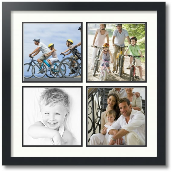 ArtToFrames Collage Photo Picture Frame with 4 - 8x8" Openings, Framed in Black with Porcelain and Black Mats (CDM-3926-628)