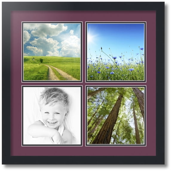 ArtToFrames Collage Photo Picture Frame with 4 - 8x8" Openings, Framed in Black with Ruby and Black Mats (CDM-3926-628)