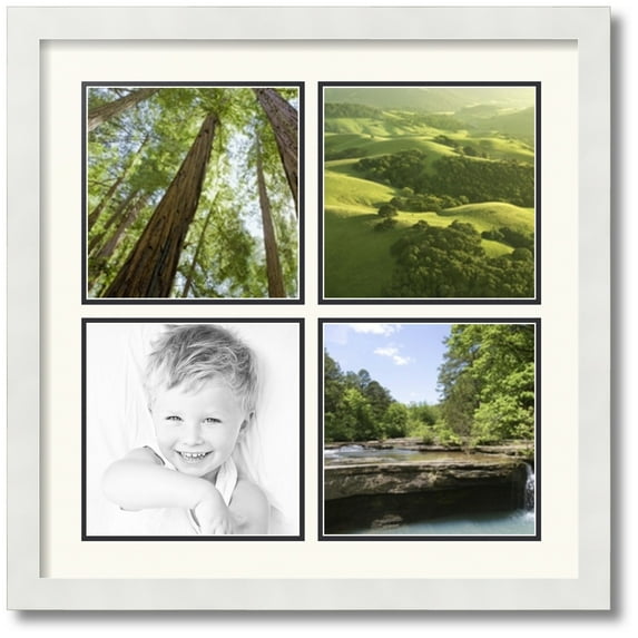 ArtToFrames Collage Photo Picture Frame with 4 - 8x8 Openings, Framed in White with Chantilly and Black Mats (CDM-3966-2)