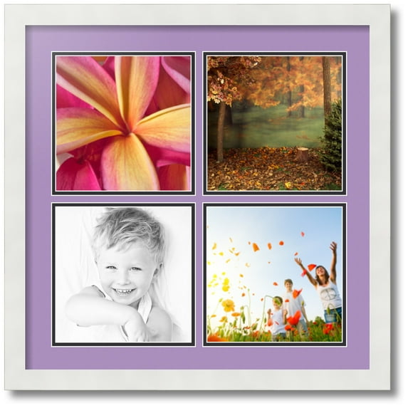 ArtToFrames Collage Photo Picture Frame with 4 - 8x8 Openings, Framed in White with Lavender Mist and Black Mats (CDM-3966-2)