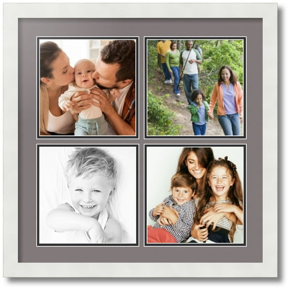 ArtToFrames Collage Photo Picture Frame with 4 - 8x8 Openings, Framed in White with Pewter and Black Mats (CDM-3966-2)