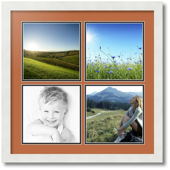 ArtToFrames Collage Photo Picture Frame with 4 - 8x8 Openings, Framed in White with Red Orange and Black Mats (CDM-3966-2)