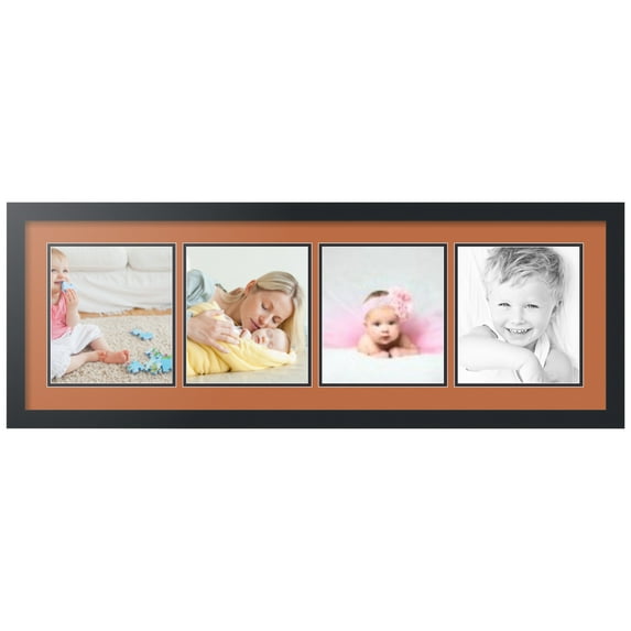 ArtToFrames Collage Photo Picture Frame with 4 - 8x9 Openings, Framed in Black with Red Orange and Black Mats (CDM-3926-5)