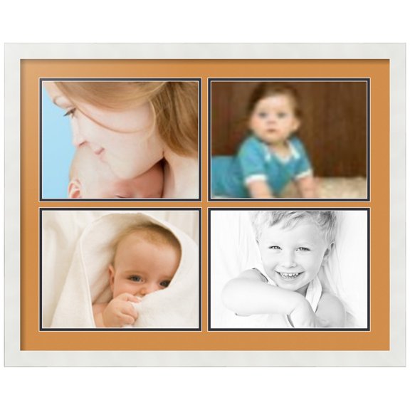 ArtToFrames Collage Photo Picture Frame with 4 - 9x12" Openings, Framed in White with Amber and Black Mats (CDM-3966-1599)